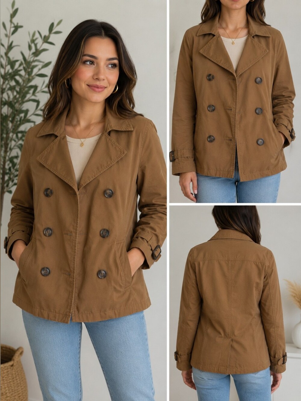 Old Navy Brown Cotton Double Breasted Utility Trench Jacket Women's Large